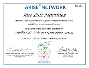 JOSE LUIS MARTINEZ obtiene el NIVEL I del Model ARISE en ADICCIONES